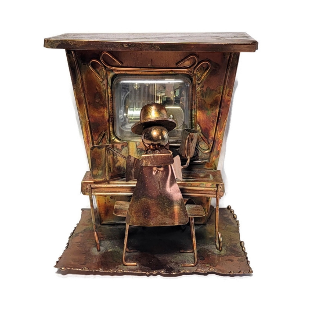 Vintage Saloon Piano Man Copper Brass Metal Folk Art Music Box